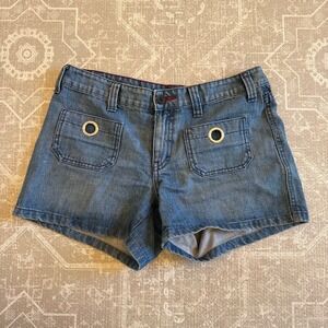 Vtg Y2K Tommy Hilfiger Womens Denim Shorts Grommet Pocket Size 6 Nautical
